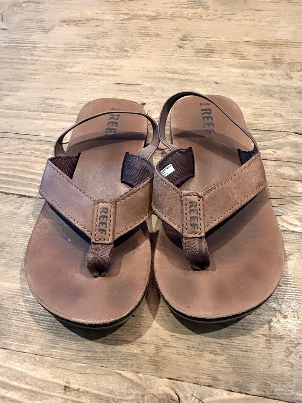 Reef kids Brown Leather-Style Flip Flops with Branded Straps
